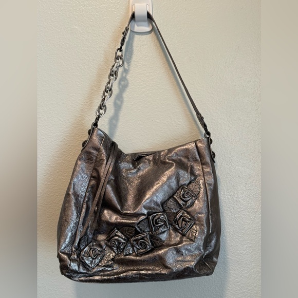 Elliott Lucca Handbags - Elliott Lucca Metallic Silver Floral Leather Bag